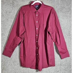 Stafford Travel Easy Care Broadcloth Dress Shirt Mens Size 17.5 34/35 Burgundy